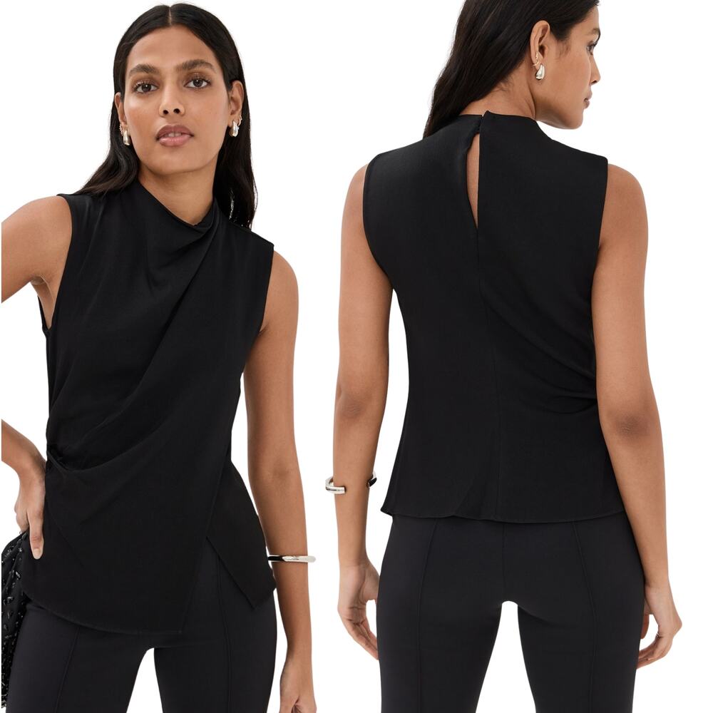 NWT A.L.C. Amira Lightweight Crepe Ruched Keyhole Sleeveless Top Black Size: 2